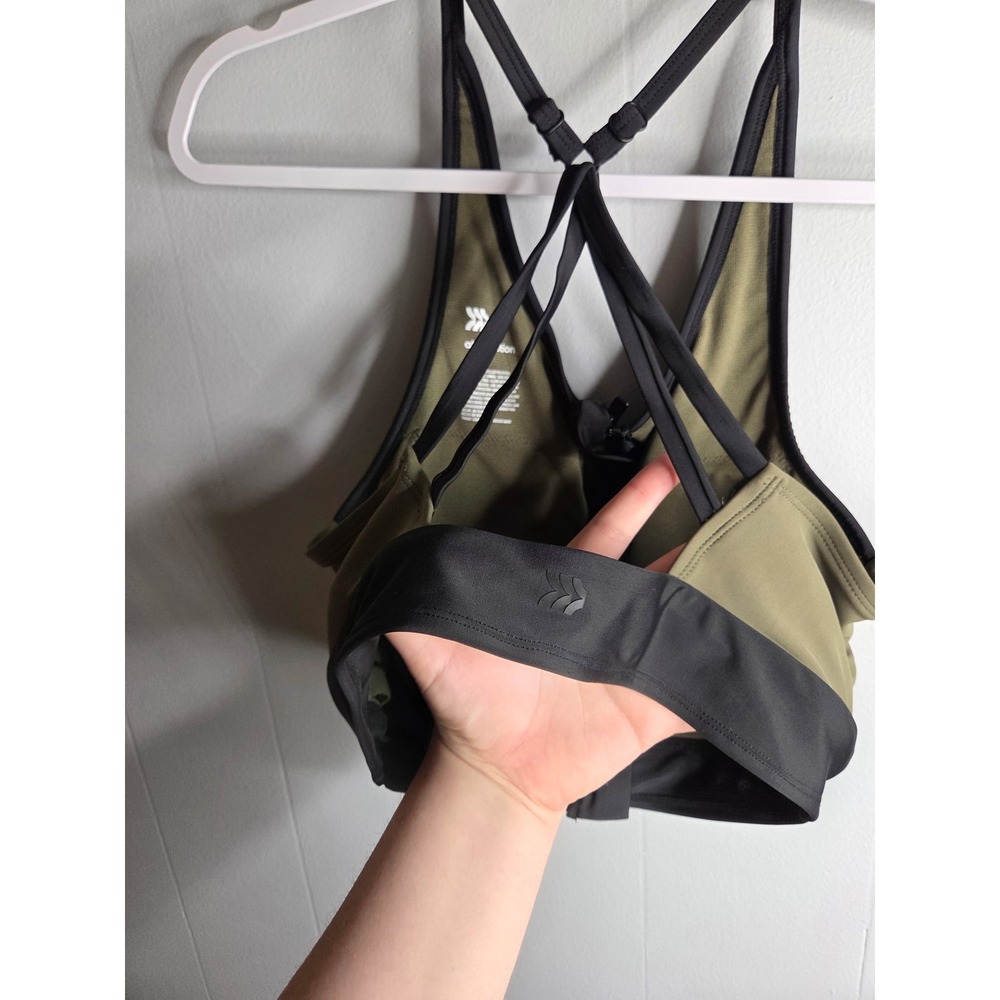 All in Motion Womens Olive Green Black Front Zip Strappy Racerback‎ Sports Bra M - Picture 4 of 5